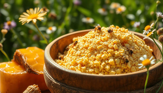 a few bees surrounding their bee bread harvest